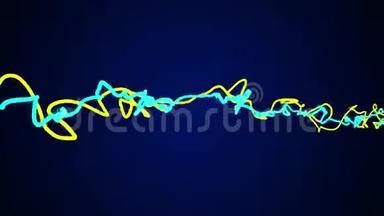 两条蓝黄色的线在空间动画背景中扭动-新质量动态技术<strong>运动视频</strong>